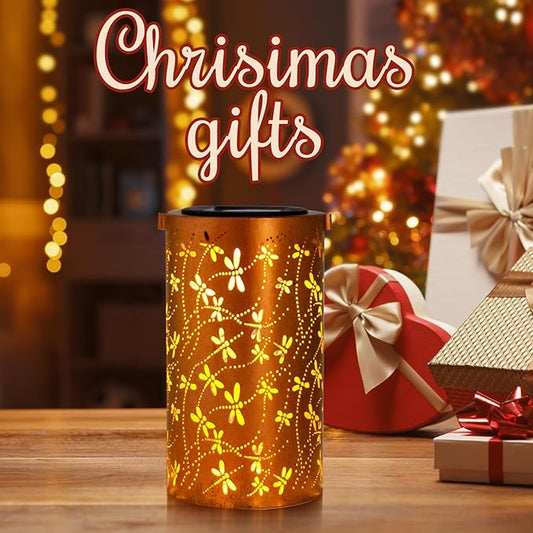 YISITEONE Dragonfly Outdoor Solar Lanterns, Garden Waterproof Metal Hanging Decor Lights for Patio Yard Pathway Lawn Front Porch, Birthday Gardening Gifts for Women Mom Grandma
