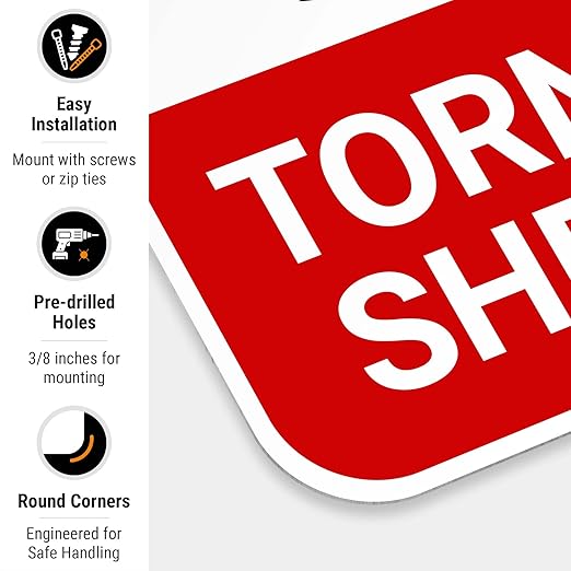 Safe Area Tornado Shelter Sign, 12x18 Inches, 55 mil Thick HDPS (high Density polystyrene), Made in USA by Sigo Signs