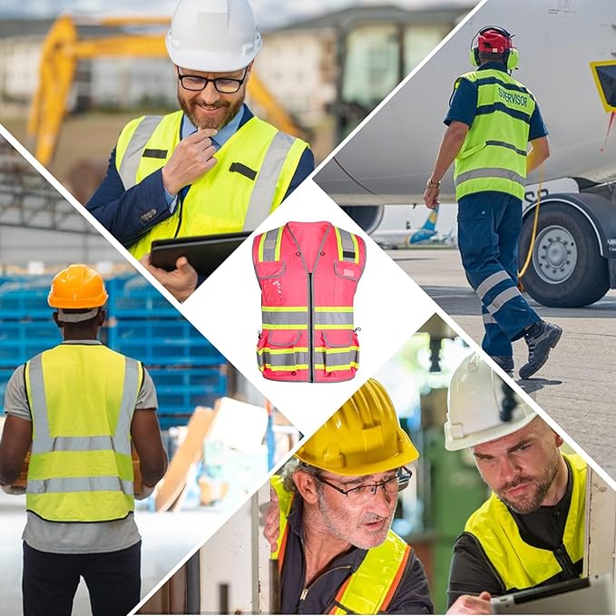 HYCOPROT Reflective Safety Vest Class 2 High Visibility Heavy Duty Construction Vest with Padded Neck,Meet ANSI/ISEA Standard