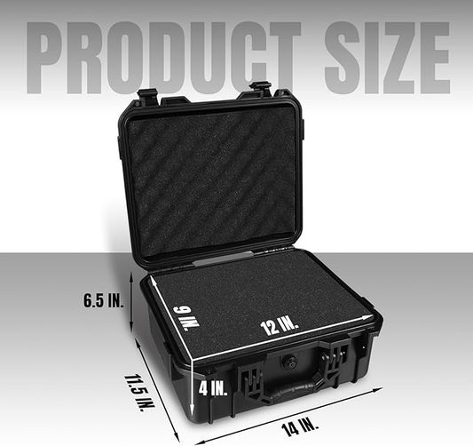 Hard Case, 14x 11.5x 6.5 Inch Portable Weather Waterproof Protective Camera Case with Customizable Foam, Fit Use of Drones, Camera, Equipments,Black