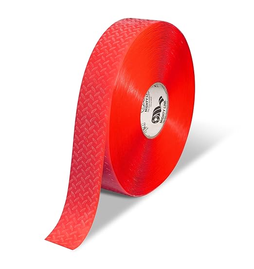Mighty Line 2" Anti-Slip Solid Color Floor Marking Tape for Safety, Caution, Warning, Flooring, Heavy-Duty, Peel and Stick, Adhesive, Industrial Quality, 100' Roll, Red