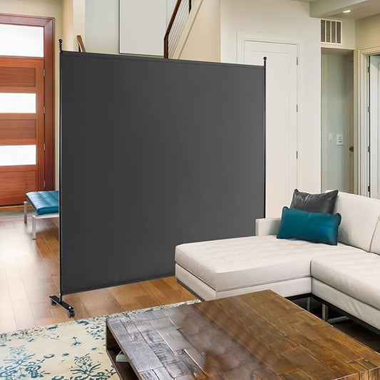 Giantex Room Divider Large Single Panel, 73''W x 73''H Privacy Screen with Lockable Wheels, Rolling Room Divider Panel for Home Office Studio, Partition Fabric Wall Divider for Room Separation, Gray