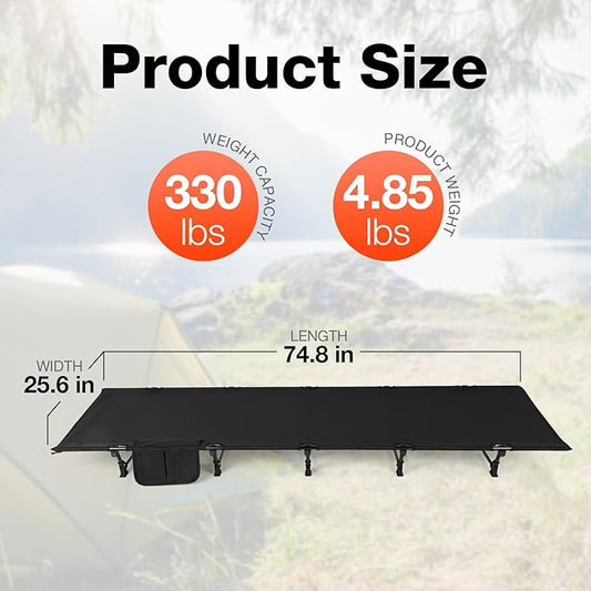 FAHKNS Lightweight Camping Cot, Ultralight Folding Bed for Camping, Hiking, Travel, Portable Compact for Outdoor Travel, Black