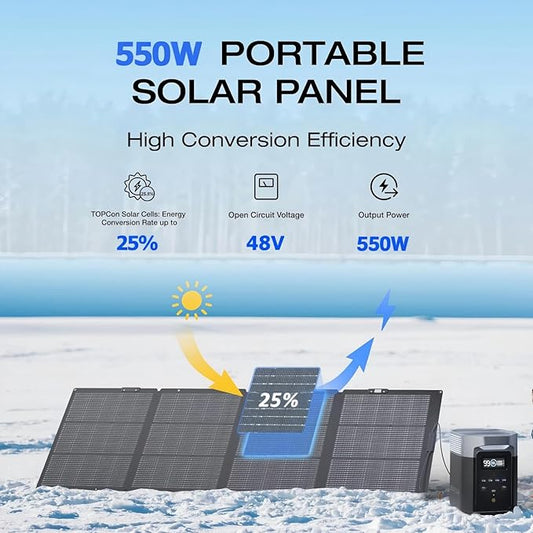 550W Portable Solar Panel for Power Station, 48V Foldable Solar Power Panels 25% High Efficiency IP68 Waterproof with 10ft 4-in-1 Cable and 10×DC Adapter, Folding Solar Panels Blanket for Camping RV