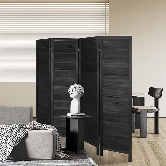 ECOMEX 4 Panel Wood Room Divider 5.6ft.Tall Folding Privacy Screen Panels, Room Divider Wall, Divider for Room Separation, Partition Room dividers and Effectively Block Sight(Black)