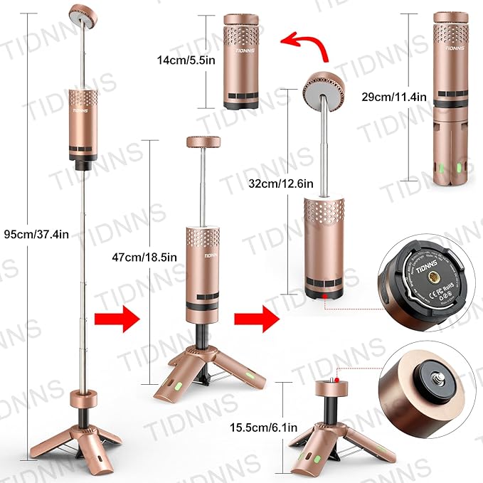 Camping Lights Rechargeable, Detachable Camping Lantern with Stand, Telescopic Waterproof Camp Lamp, Magnetic Work Hanging Light, LED Tent Flashlights for Emergency (Rose Gold Pro)