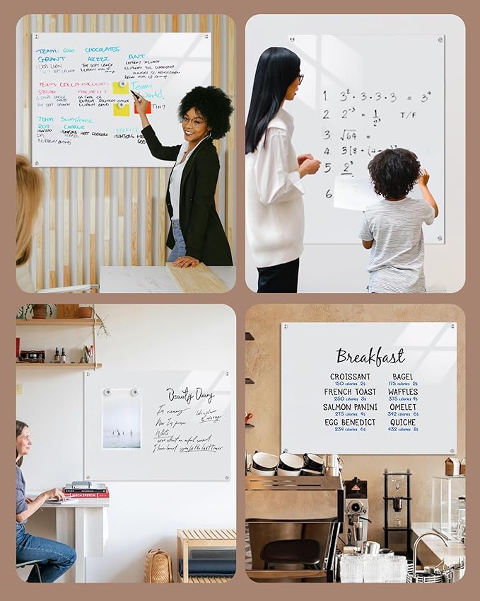 Mifuro Magnetic Glass Whiteboard,48"x36" Wall Mounted Frameless Dry Erase Board for Office, Home & School Ultra White