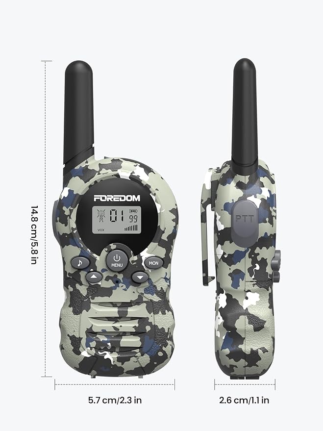 FOREDOM Walkie Talkies for Kids Walkie Talkies Long Range for Boys & Girls Age 3 to 12 Year Old Birthday Cool Army Toys - 2 Pack