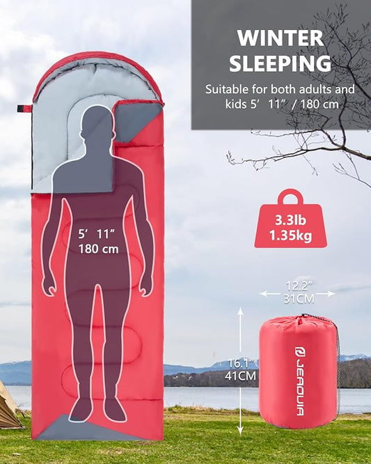 Sleeping Bags for Adults Cold Weather - 20 Degree Big&Tall Size Backpacking Lightweight Waterproof for Girls Boys Mens Teen Women for Camping Hiking Outdoor Travel Hunting with Compression Bags