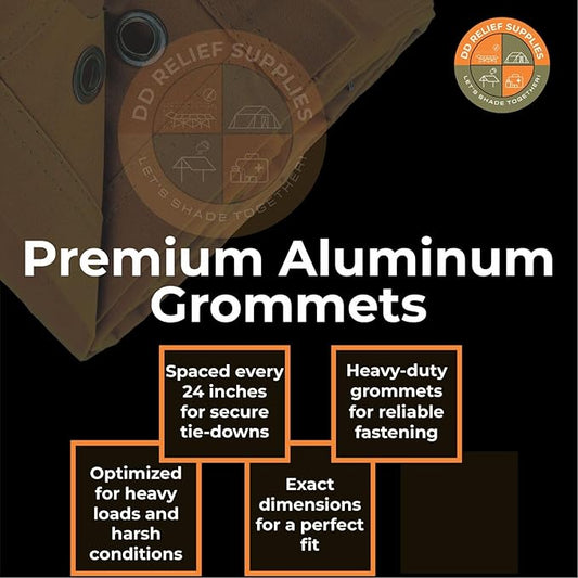Heavy Duty Waterproof Canvas Tarp Brown – 10X12, with Grommets | Durable Multipurpose Cover for Camping, Canopies, Tents, Trailers, Machinery & Equipment