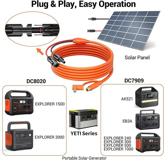 Solar Connector to DC 8mm Adapter Cable, 6FT 12AWG+14AWG Solar Cable with DC8020/7909 Compatible for Jackery Explorer 160 240 500 GZ Yeti BLUETTI Portable Power Station, Solar Generator, Solar Panel