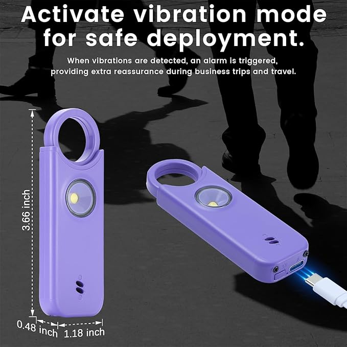Personal Safety Alarm - 135dB Ultra Loud Siren with LED Strobe Light, USB-C Rechargeable, Compact Keychain Alarm for Women/Men, Emergency Flashlight & Vibration Alert(Purple)