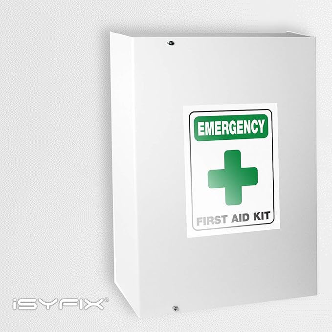 iSYFIX Emergency First Aid Kit Signs Stickers for Home, Schools & Business - 6 Pack 4x5 Inch - Premium Self-Adhesive Vinyl, Laminated UV, Weather, Scratch, Water and Fade Resistance, Indoor & Outdoor