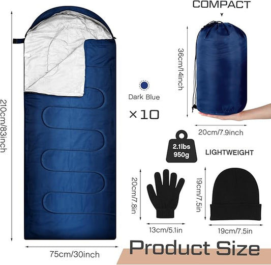 Tranqun 30 Pcs Bulk Sleeping Bags for Homeless Adults, Cold Weather Camping Sleeping Bag Liner with Winter Beanies and Gloves, Waterproof Lightweight for Backpacking Emergency Supplies