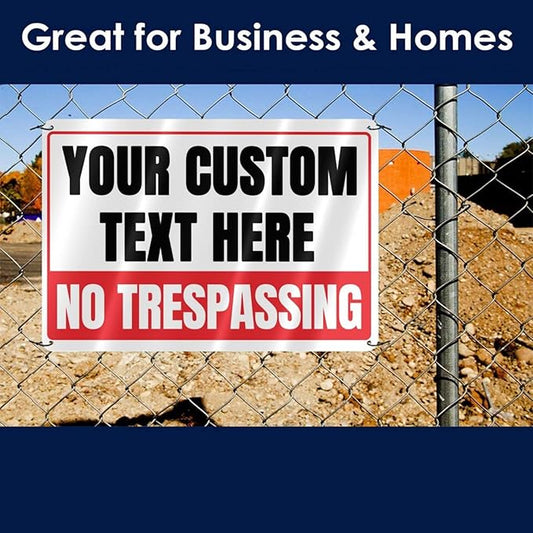 Custom Private Property No-Trespassing Signs - 12 x 8 Personalized Aluminum Metal Rust-Proof Outdoor Signs with Your Text Logo (NO TRESPASSING)