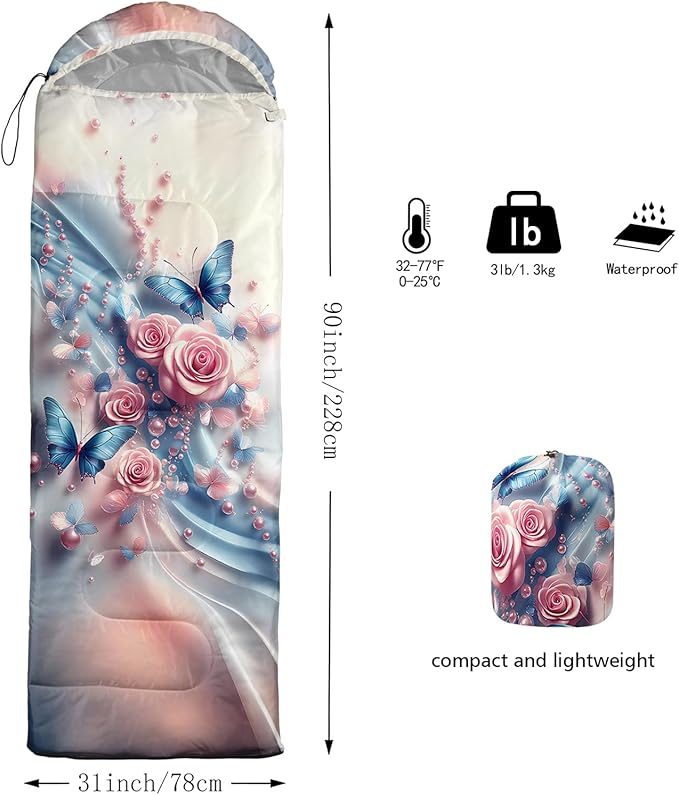 QOOMO Camping Sleeping Bags,3 Season Warm & Cool Weather,Lightweight,Waterproof Sleeping Bags for Adults & Kids,Traveling,and Outdoors,Camping Gear Equipment