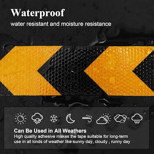 Reflective Tape, 2 Inch x 65 Feet, Yellow Black Outdoor Waterproof High Viscosity Safety Reflective Tape for Trailers, Bikes, Cars