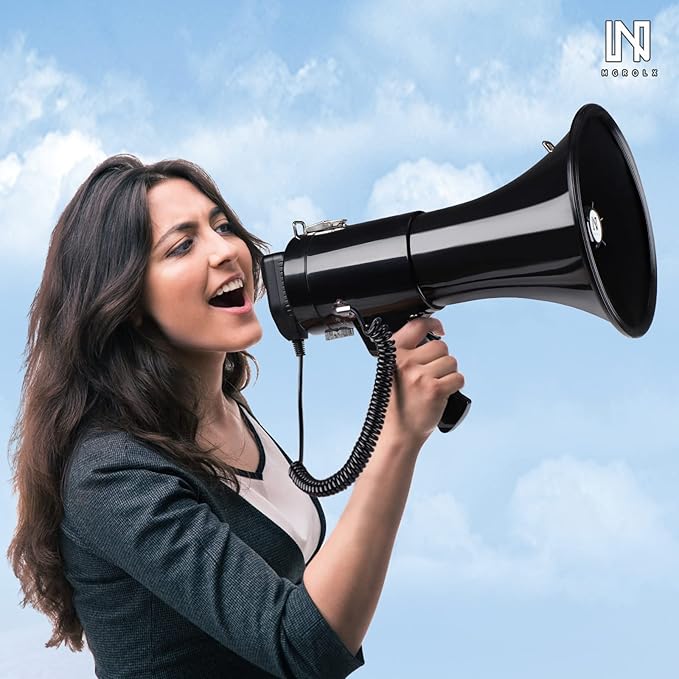 50 Watt Professional Bluetooth Megaphone Bullhorn Speaker with Rechargeable Battery & Portable Strap - Siren and Recording - USB/SD/AUX Input - for Police, Cheerleading, Outdoor