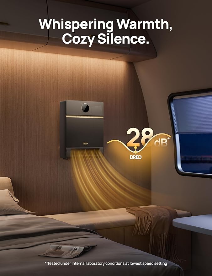 Dreo Smart Wall Heater, IP24 Electric PTC Space Heater for Indoor Use, 30° Oscillation, Adjustable Thermostat, Remote Control, Works with Alexa, 24H Timer, Easy-mounted for Bedroom, Office