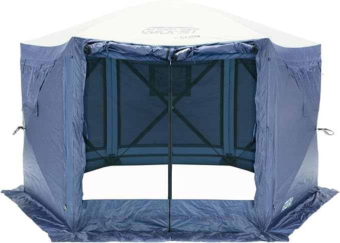 CLAM 12.5 x 12.5 Feet Quick-Set Pavilion Portable Outdoor Canopy Shelter, Slate Blue – Pop-Up Gazebo Camping Tent with Wind Panels and Bug Mesh Screen