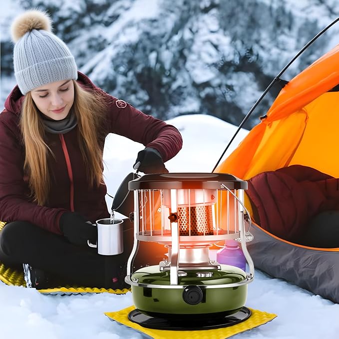 Indoor & Outdoor Kerosene Heater, Radiant Heating, Portable Non-Electric 9000 BTU Kerosene Stove for Camping, Hunting, Cooking (Army Green)