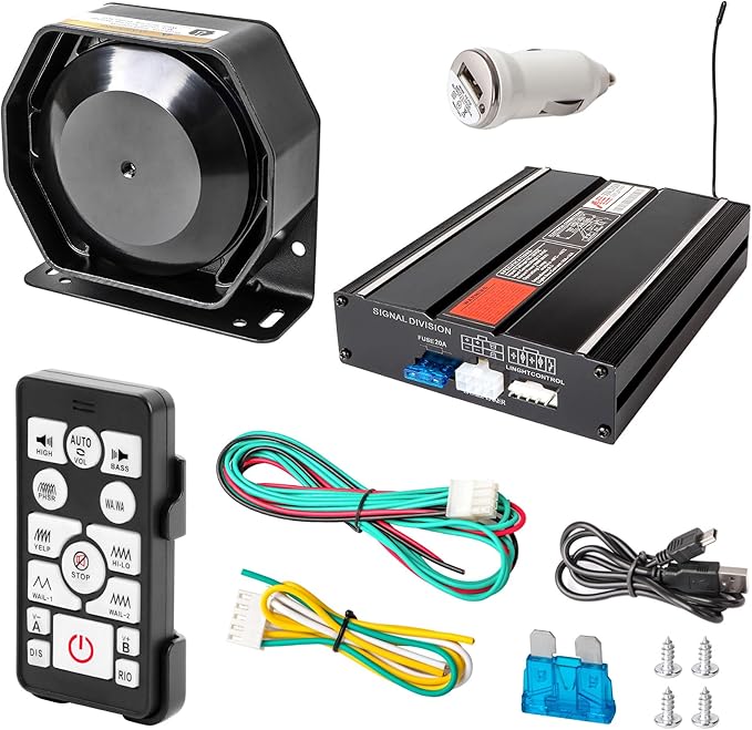 Police Car Emergency Siren Pa System for Vehicles Ambulance Firefighter Truck 20 Tones 200W 118-130DB Wireless Remote with Handheld Microphone Speaker