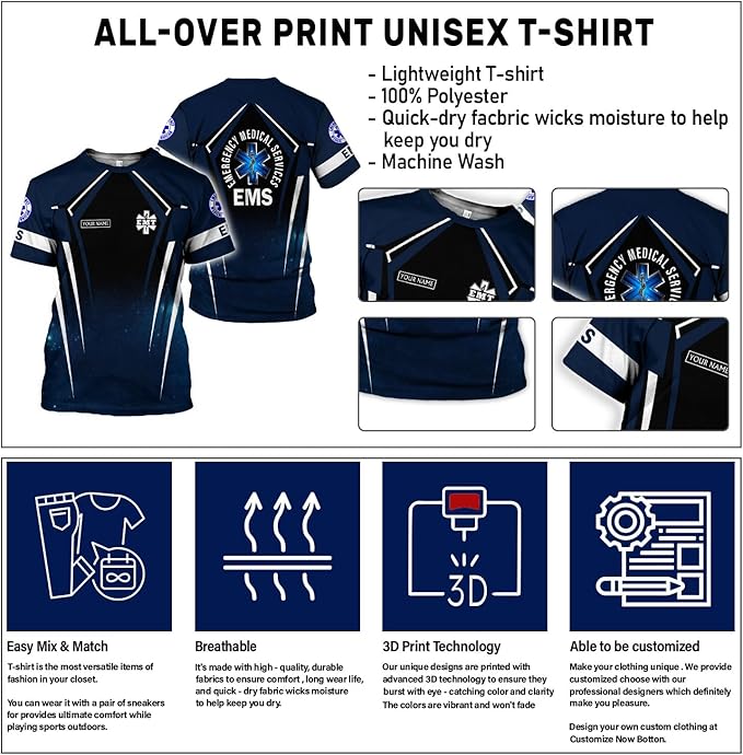 Personalized EMT 3D Shirt, EMT 3D Hoodie, 3D EMS Hoodies for Men, Medical Uniforms EMS Shirt, Emergency Medical Service Shirt