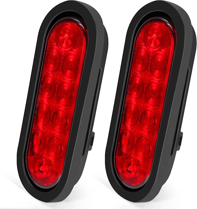 6 Inch Oval LED Trailer Lights, Red Trailer Light Kit with Rubber Grommet, 12V Waterproof Tail Light for Utility Truck Flatbed Tractor RV Boat Running Brake Stop Turn Signal, DOT Compliant