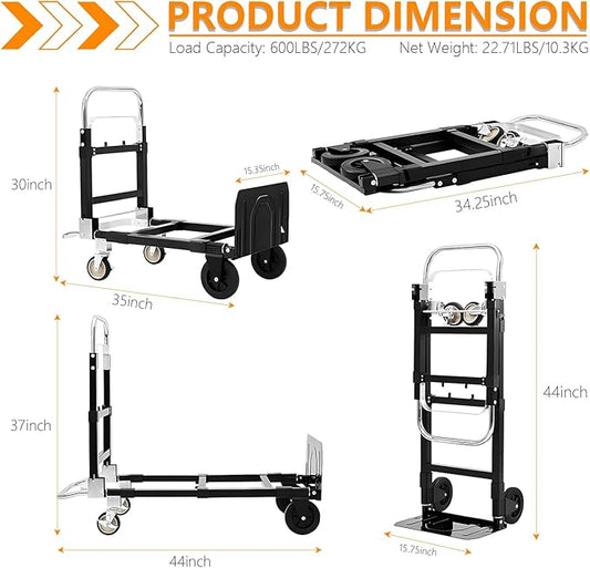 SST Upgraded Folding Hand Truck Dolly Cart, 660 LB Heavy Duty Luggage Cart, 3 in 1 Folding Hand Cart with Wheels and Bungee Cords for Moving Travel Shopping Airport Office