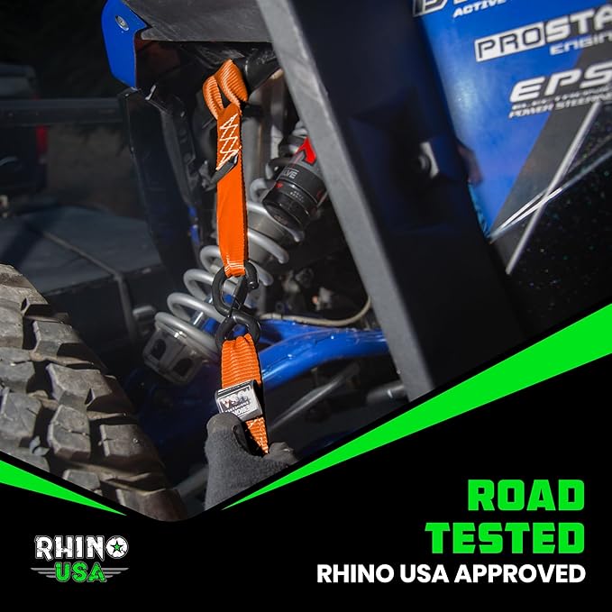 Rhino USA Soft Loop Tie Down Straps (4-Pack) - 1.6 Inch x 17 Inch (5,000 lbs Break Strength) Heavy Duty Motorcycle Handlebar Straps for use with Ratchets for ATV, UTV, Dirt Bike (Orange)