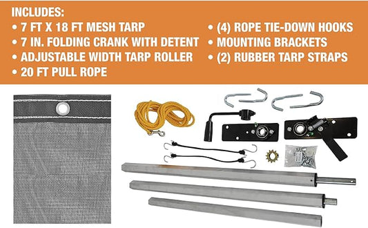 Buyers Products DTR7018 Aluminum Tarp System with Mesh Tarp, 7 x 18 Feet – Dump Body Tarp Kit, Dump Trailer Accessories, Heavy Duty Double-Stitched Hems, Brass Grommets, Telescoping Roller