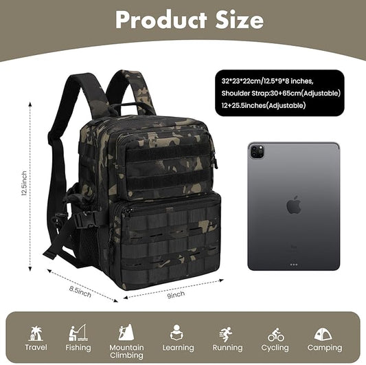 9L Mini Tactical Backpack for Men Women,Small Military Tactical Backpack for Sport,Gym,Hiking,Travel,Camping(Black Camo)