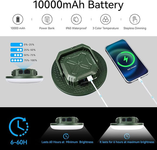 VAVOFO 2Pcs 10,000mAh 4000LM LED Camping Lantern Rechargeable, 3 Lighting Modes, Portable Tent Light with Magnet, IP65 Waterproof Hanging Light for Emergencies, Power Outages ,Hurricane(2Pcs)