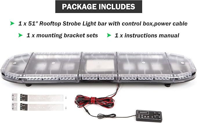 2025 Upgraded 51" Amber White Emergency Warning Security Strobe 88 LEDs Hazard Flash Light Bar for Truck Tow Lights Bar Construction Vehicle Rooftop with Control Pannel High Intensity
