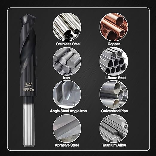 3/4 Drill Bit for Metal and Hardened Steel, 1/2 Inch Reduced Shank M35 Cobalt HSS Twist Heavy Duty Drill Bits, with Index Storage Case