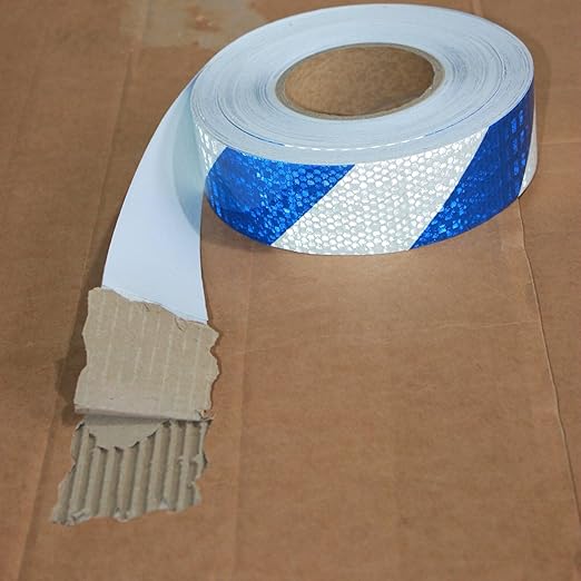 Reflective Tape Blue and White 2 inch X 166 feet, Outdoor Waterproof Hazard Conspicuity Warning Industrial Marking Tape