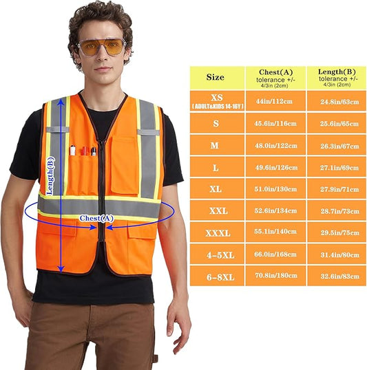 A-KSAFETY High Visibility Safety Vest for Men Women with Pockets and Zipper