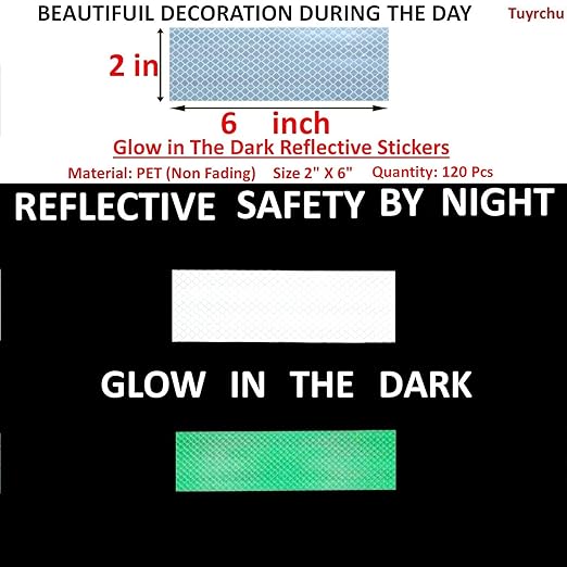Glow in The Dark Reflective Stickers 2 inch X 6 inch for Car, High Visibility Warning Safety Reflective Strips (120 Pcs)