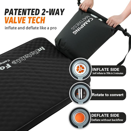 CYMULA 4-inch Self-Inflating Camping Pad, 79"x 52"x 4" Ultra-Thick Double Sized Sleeping Mattress, Inflatable Foam Pads for Camp with Air Pump Sack, Suitable for Adults, Backpacking Travel, Black