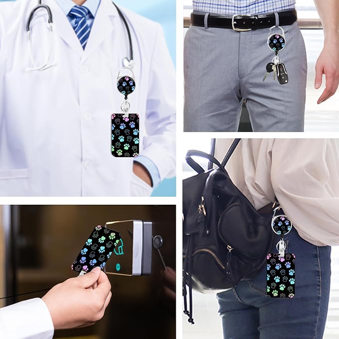 Dog paw Badge Holder with Retractable Reel and Breakaway Lanyard,Badge Clips Retractable Heavy Duty Badge Reel,Keychain,ID Holder with Breakaway Lanyard for School Nurse Office Teen