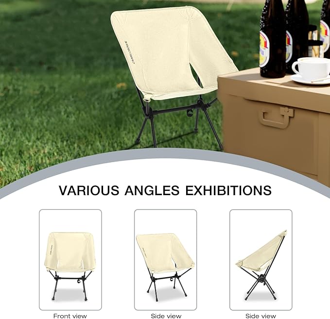 CAMEL CROWN Portable Camping Chair Folding Compact Lawn Lightweight Backpacking Chair with Carry Bag for Outdoor Hiking Beach Travel Picnic Festival White