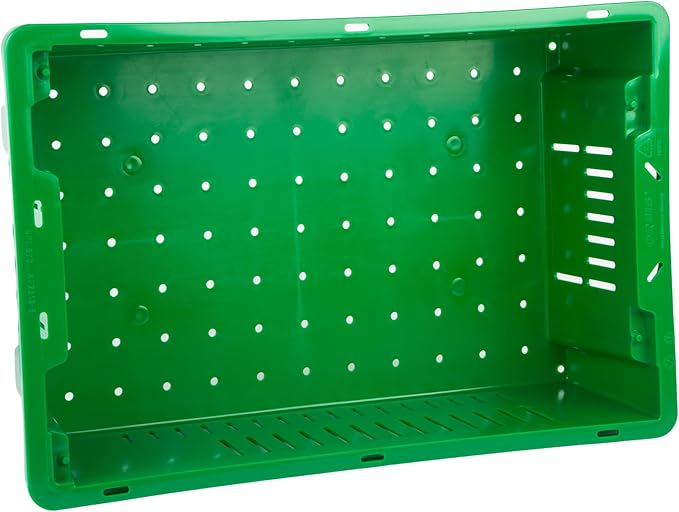 Hudson Exchange 20 x 13 x 5.6" (4.5 Gallon) Agricultural Nest and Stack Vented Crate Handled Storage Container Tote, Green (4 Pack)