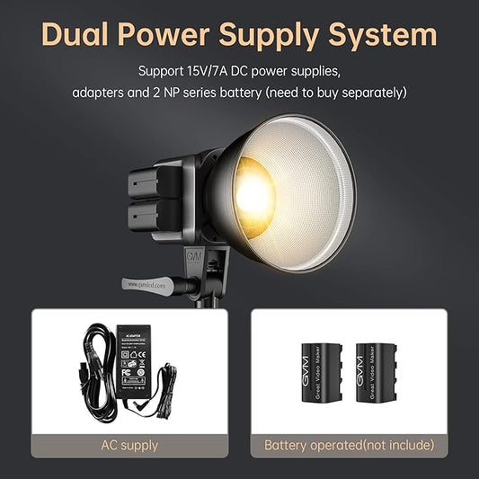GVM Great Video Maker GVM 80W Bi-Color COB Video Light Kit, 2700K~7500K Continuous Lighting for Photography with Bowens Mount Softbox&Stand, 8 Effects Support AC Adapter & NP Battery