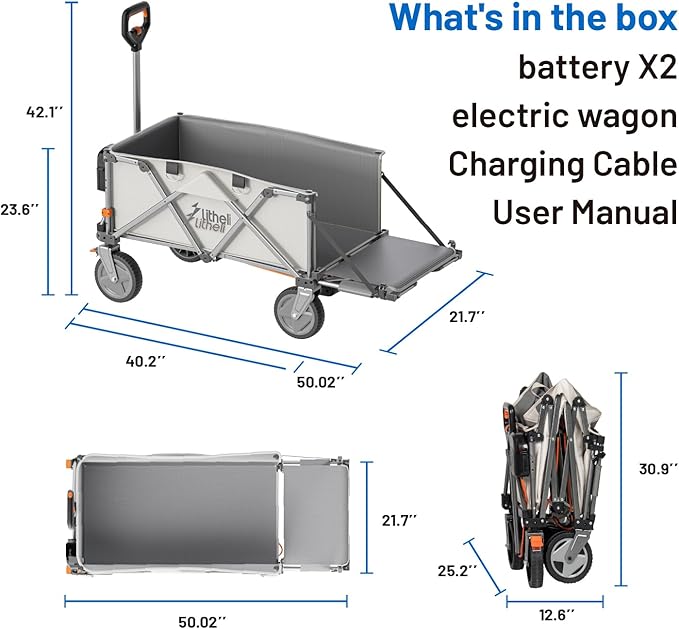 Litheli Electric Wagon Cart with 2 Batteries, All-Terrain Wheels & Variable Speed | 200L Capacity, 300 lbs Heavy-Duty Utility Wagon for Camping Beach Garden Shopping, SE-Beige