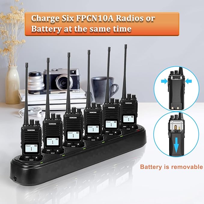 SAMCOM FPCN10A 2 Way Radios with Charging Station, 3000mAh High Power Two Way Radios Walkie Talkies for Adults, Programmable Group Call UHF Handheld Radios for Commercial Church School Security, 6 Pcs