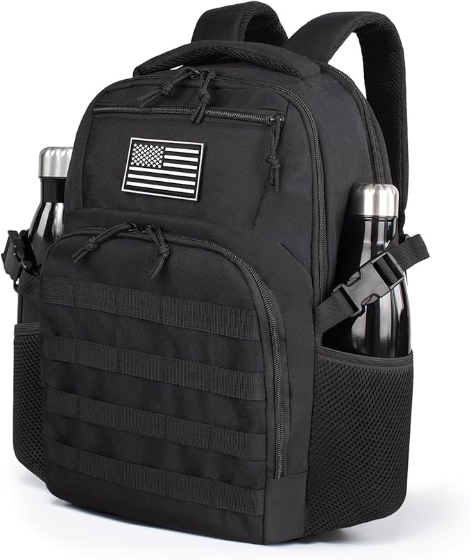 Military Tactical Backpack for Travel Hiking,Black Backpack for Men with Bottle Holder, 30L Small Laptop Backpack for Work, Men's Assault Bag Back Pack