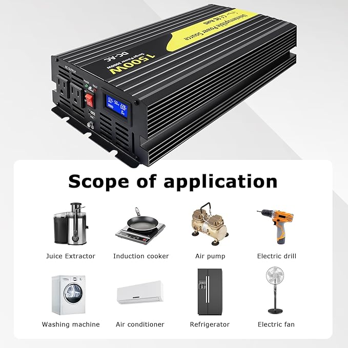 1500W Sump Pump Battery Backup Power System,Basment Protection Sump Pump Inverter with LCD Display and Automatic Battery Backup Switching for Basement Emergency and Power Outage Backup, (Black)
