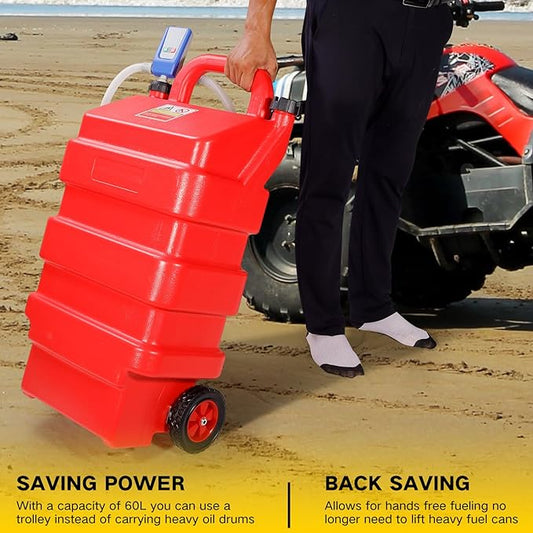 16 Gallon Portable Fuel Caddy Tank with 2.8GPM Automatic Fuel Transfer Pump, 12V / 4AA Battery Powered, Extra Long Hose, Portable Liquid Pump for Gasoline Diesel Fuel & DEF/Urea Liquid
