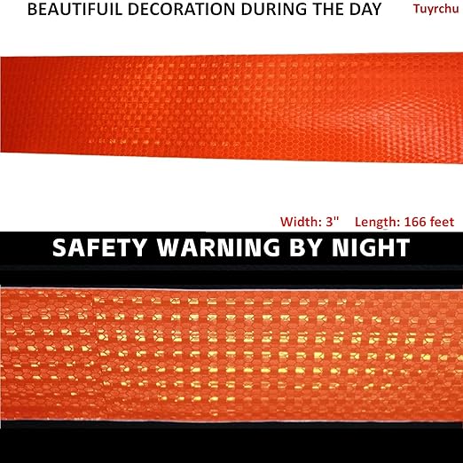 Industrial Reflective Tape Orange 3 inch Wide, Outdoor Waterproof High Visibility Safety Warning Adhesive Reflector Strips (166 feet)