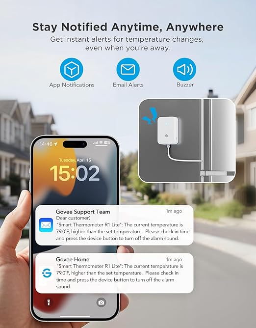 GoveeLife WiFi Refrigerator Thermometer with Alarm, Wireless Digital Freezer Temperature Gauge with App, 2 Years Free Data Export, for Home Kitchen Fridge Hot Tub 2 Pack(Only Support 2.4G Wi-Fi)